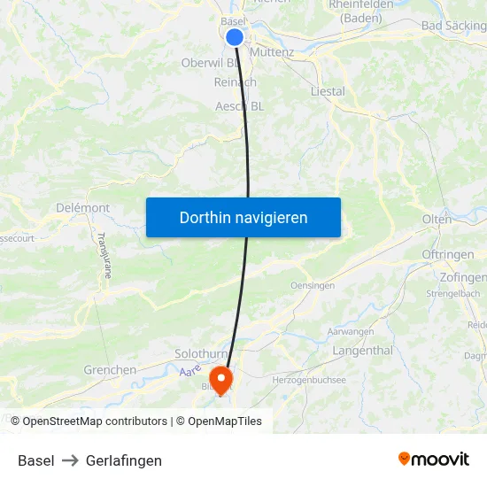 Basel to Gerlafingen map
