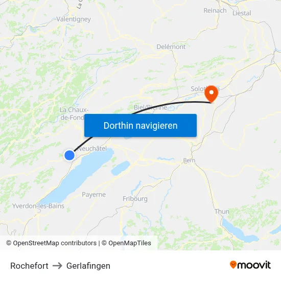 Rochefort to Gerlafingen map