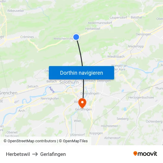 Herbetswil to Gerlafingen map