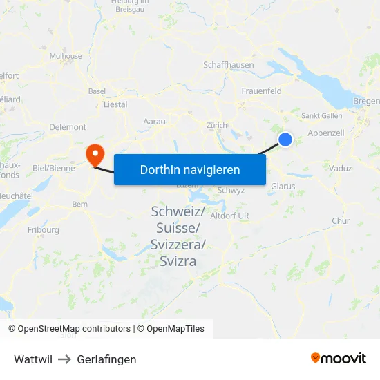 Wattwil to Gerlafingen map