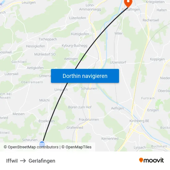 Iffwil to Gerlafingen map