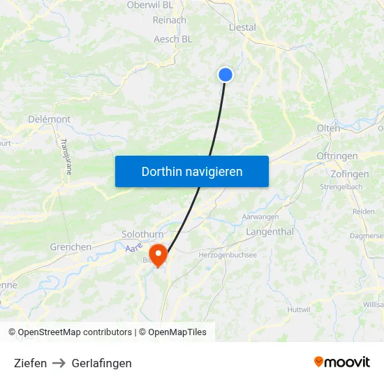 Ziefen to Gerlafingen map