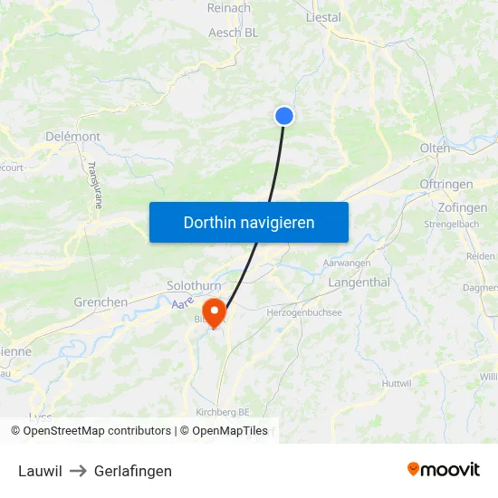 Lauwil to Gerlafingen map