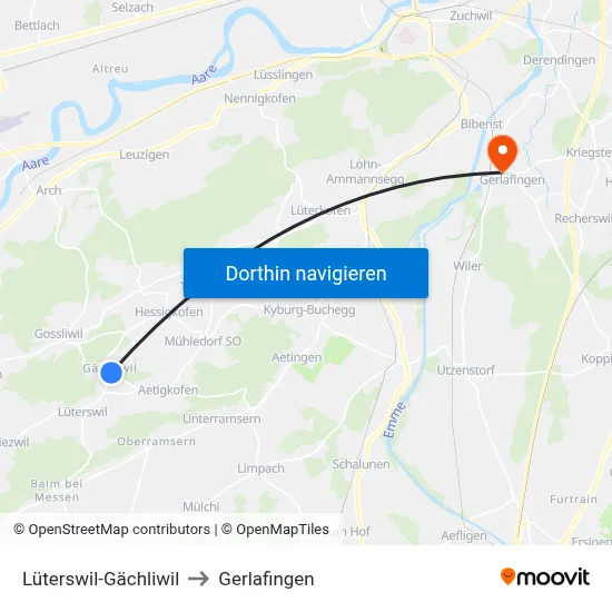 Lüterswil-Gächliwil to Gerlafingen map