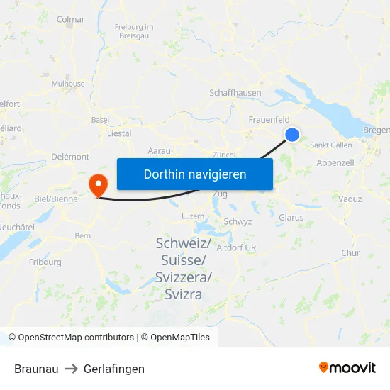 Braunau to Gerlafingen map