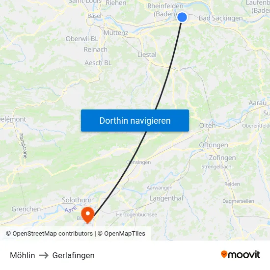 Möhlin to Gerlafingen map
