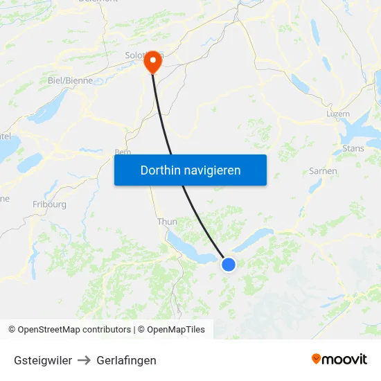 Gsteigwiler to Gerlafingen map