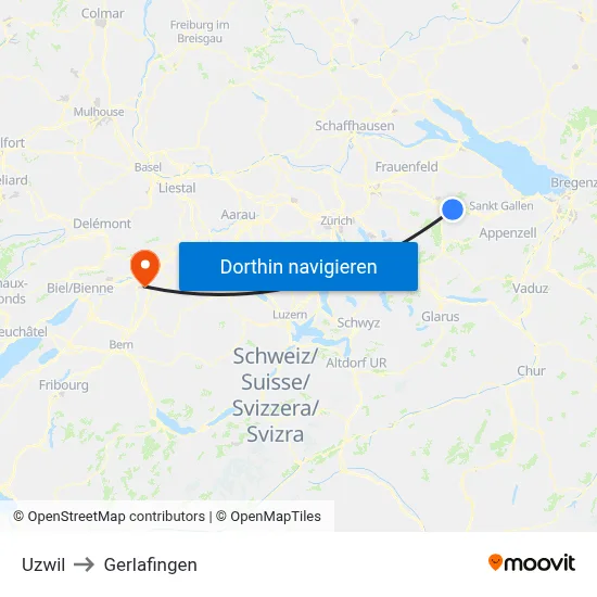 Uzwil to Gerlafingen map