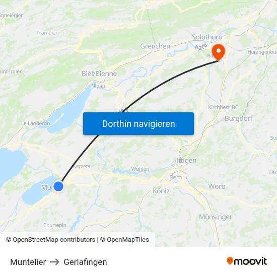 Muntelier to Gerlafingen map