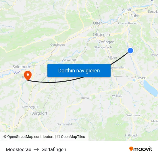 Moosleerau to Gerlafingen map