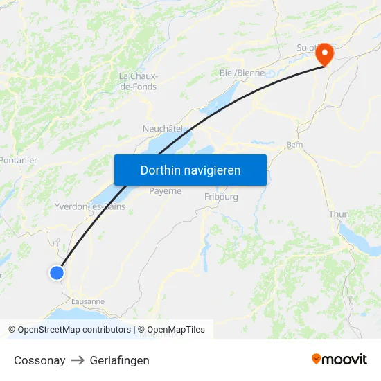 Cossonay to Gerlafingen map