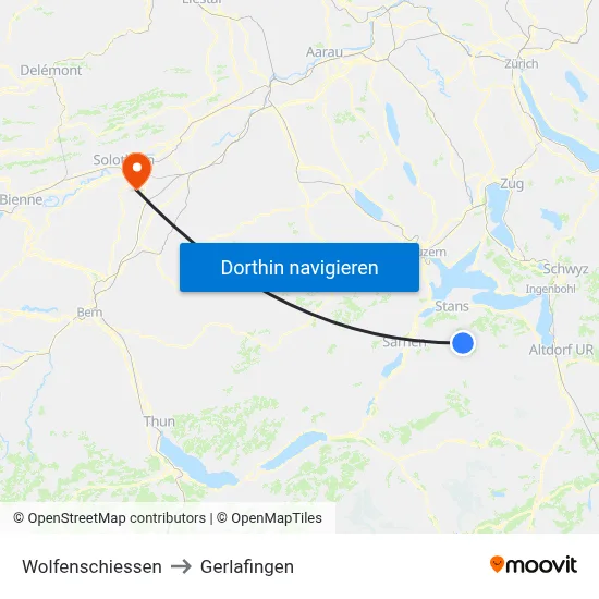 Wolfenschiessen to Gerlafingen map