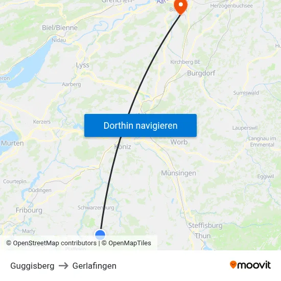 Guggisberg to Gerlafingen map