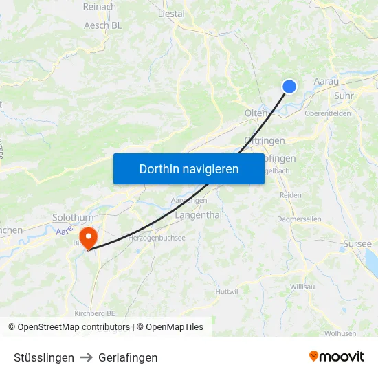 Stüsslingen to Gerlafingen map