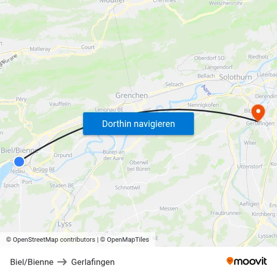 Biel/Bienne to Gerlafingen map