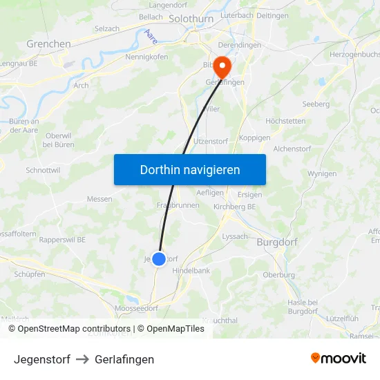 Jegenstorf to Gerlafingen map