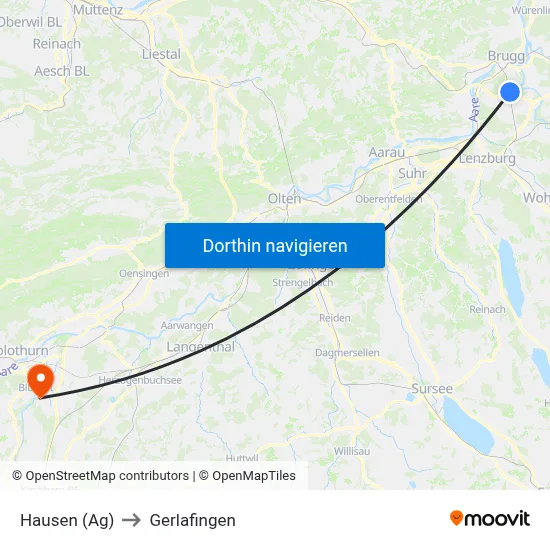 Hausen (Ag) to Gerlafingen map