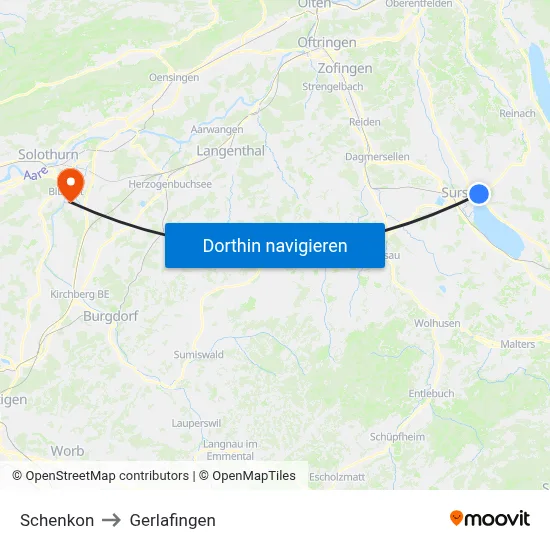 Schenkon to Gerlafingen map