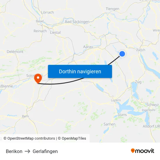 Berikon to Gerlafingen map
