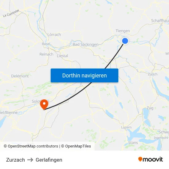 Zurzach to Gerlafingen map