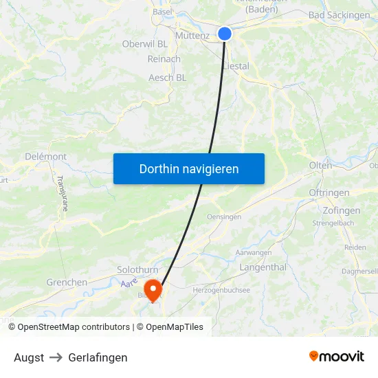 Augst to Gerlafingen map