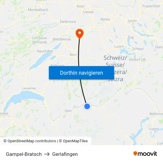 Gampel-Bratsch to Gerlafingen map