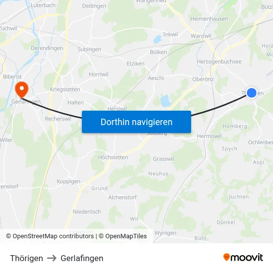 Thörigen to Gerlafingen map
