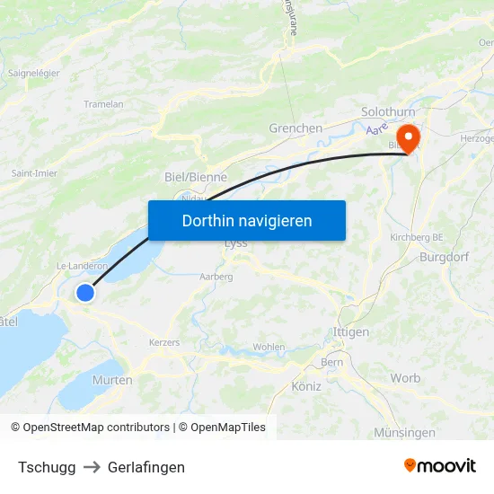 Tschugg to Gerlafingen map