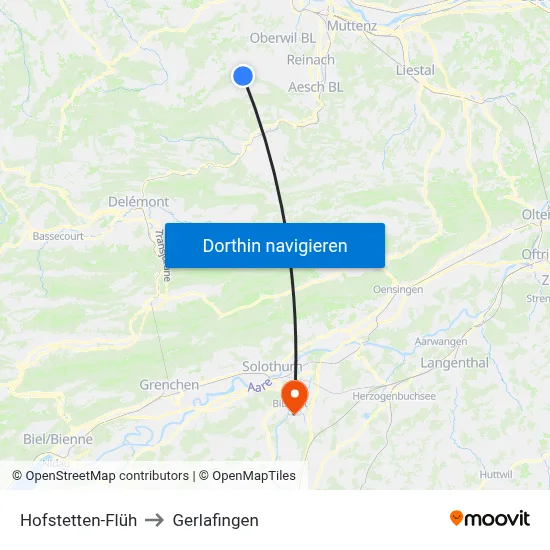 Hofstetten-Flüh to Gerlafingen map