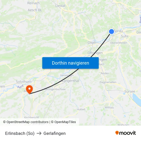 Erlinsbach (So) to Gerlafingen map