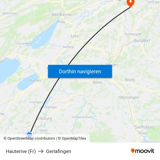 Hauterive (Fr) to Gerlafingen map
