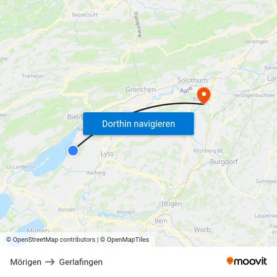 Mörigen to Gerlafingen map
