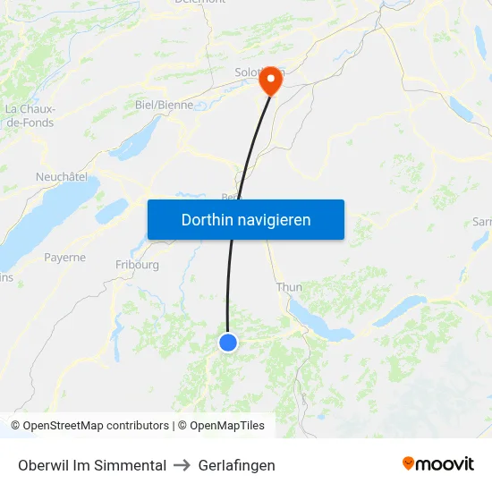 Oberwil Im Simmental to Gerlafingen map
