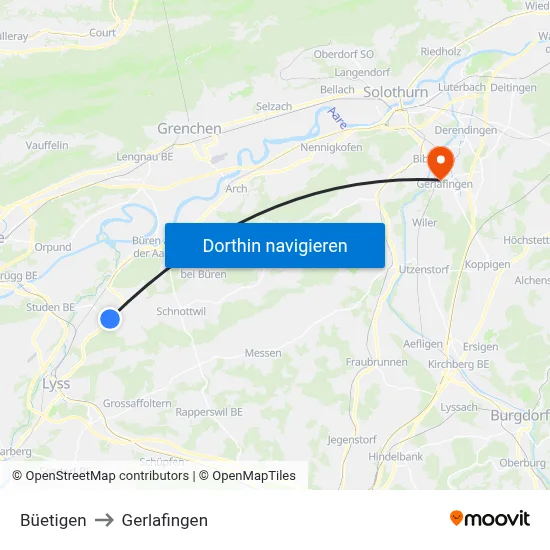 Büetigen to Gerlafingen map