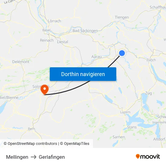 Mellingen to Gerlafingen map