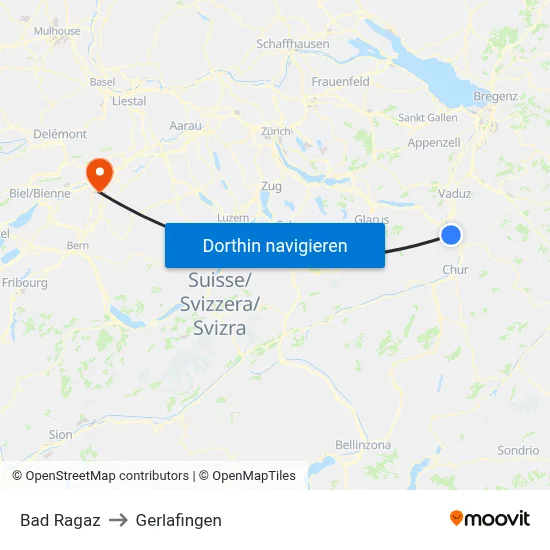Bad Ragaz to Gerlafingen map