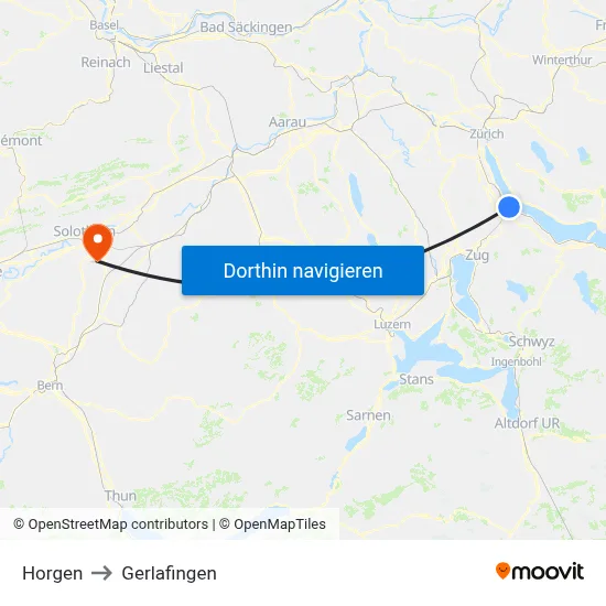 Horgen to Gerlafingen map