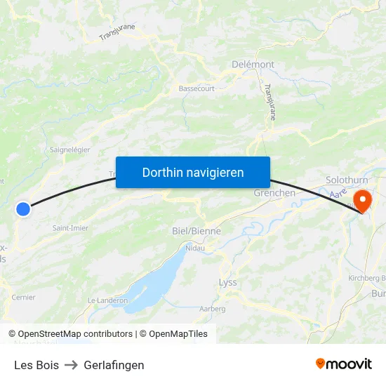 Les Bois to Gerlafingen map