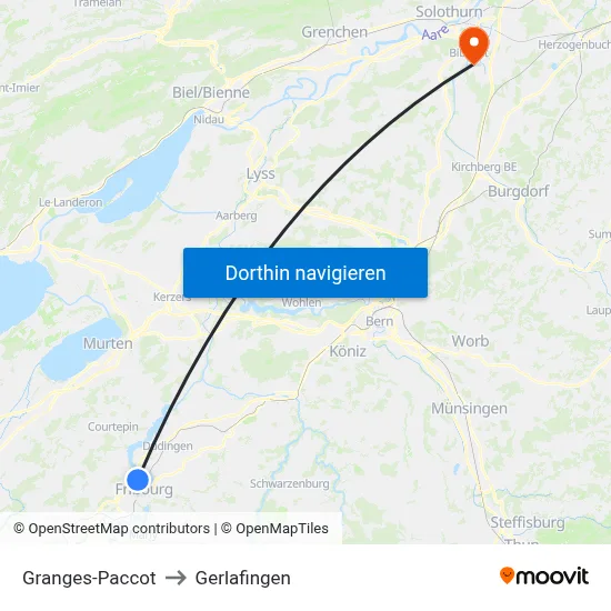 Granges-Paccot to Gerlafingen map