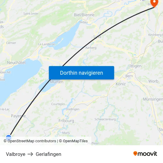 Valbroye to Gerlafingen map