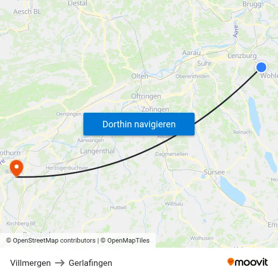 Villmergen to Gerlafingen map