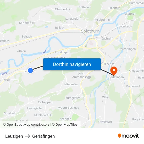 Leuzigen to Gerlafingen map