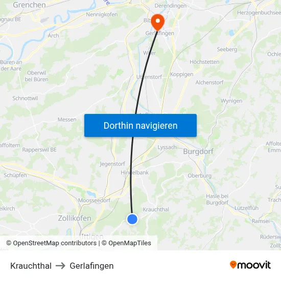 Krauchthal to Gerlafingen map
