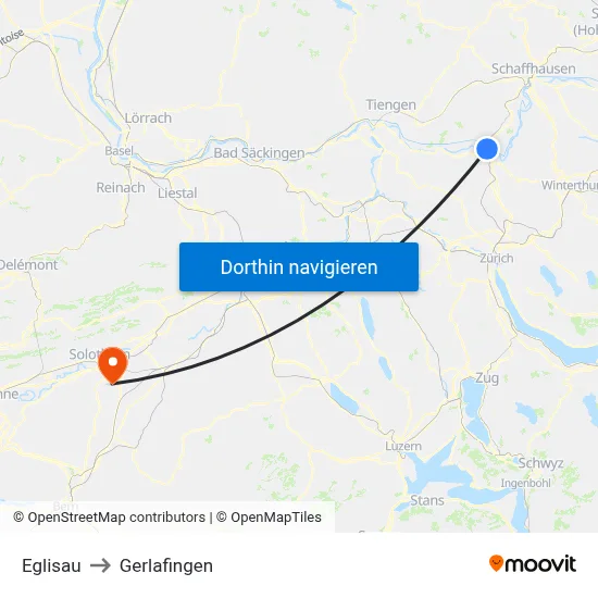 Eglisau to Gerlafingen map