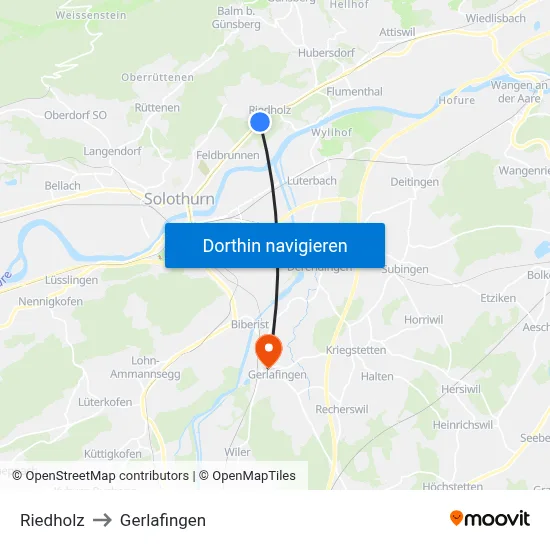 Riedholz to Gerlafingen map