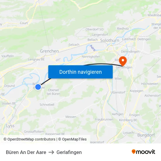Büren An Der Aare to Gerlafingen map
