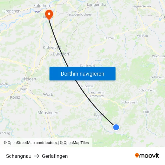 Schangnau to Gerlafingen map