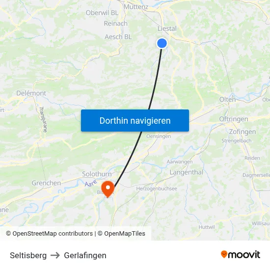 Seltisberg to Gerlafingen map