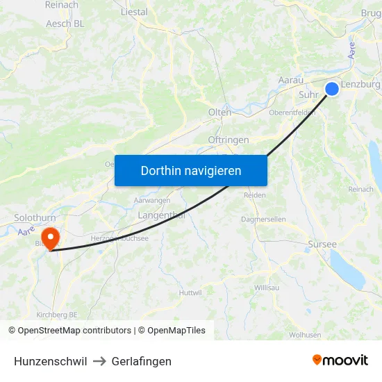 Hunzenschwil to Gerlafingen map