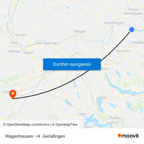 Wagenhausen to Gerlafingen map